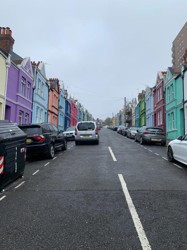 Coloured houses in street in Brighton